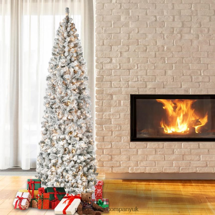 Trees | National Tree Company First Traditions Pre-Lit Acacia Flocked Tree Slim Christmas Tree Clear Incandescent Lights Plug In 9 ft F2L4F116